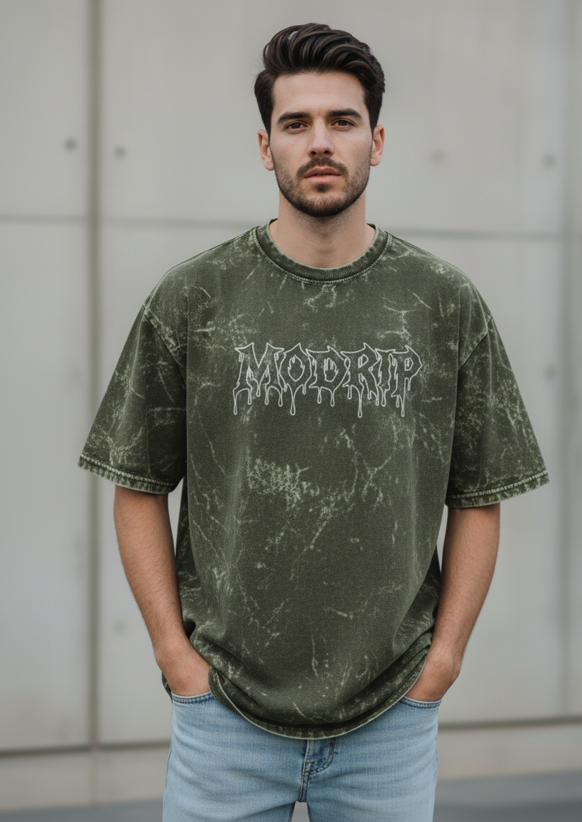 MODRIP's Olive Green Acid Washed Unisex Oversized Tee