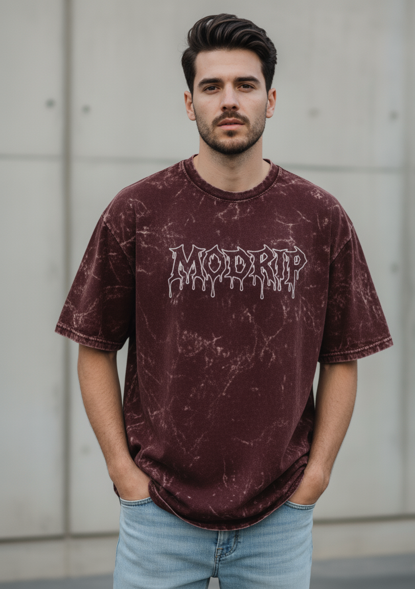 MODRIP's Maroon Acid Washed unisex Oversized Tee