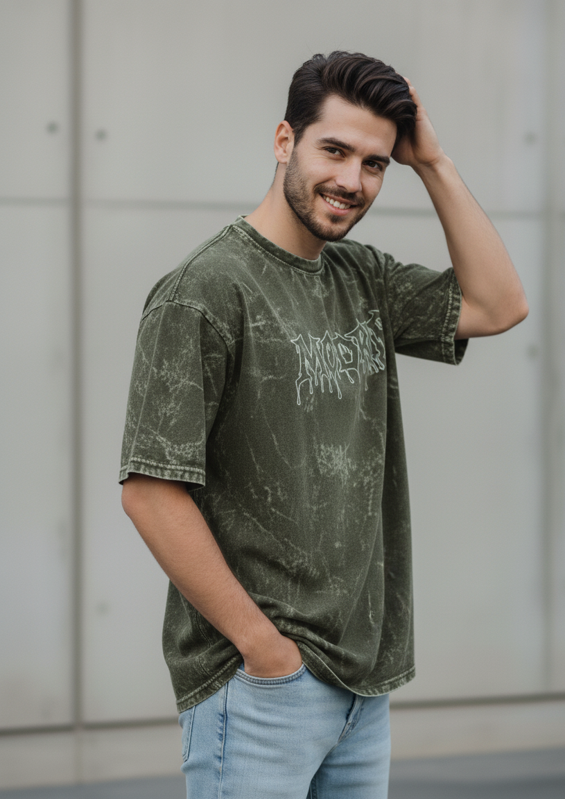 MODRIP's Olive Green Acid Washed Unisex Oversized Tee