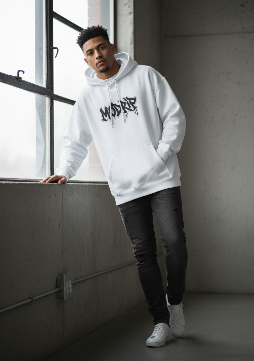 MODRIP's Axiom White Oversized Unisex Hoodie