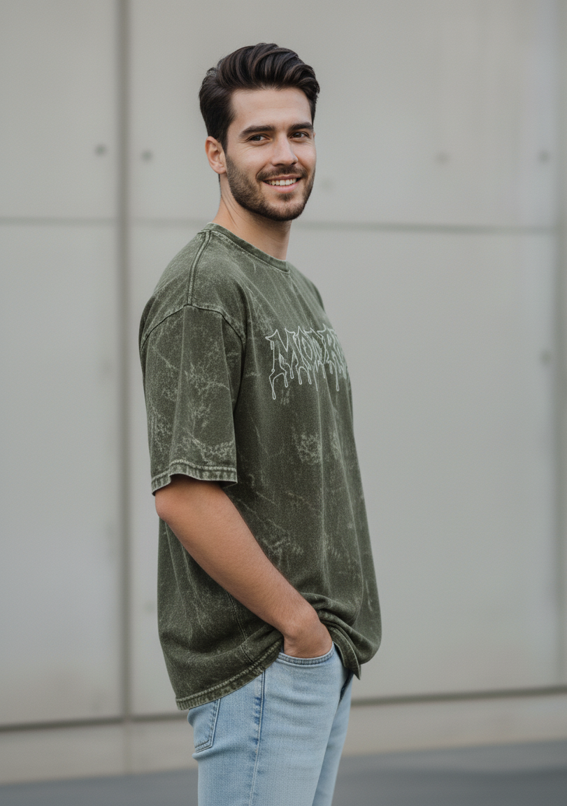 MODRIP's Olive Green Acid Washed Unisex Oversized Tee