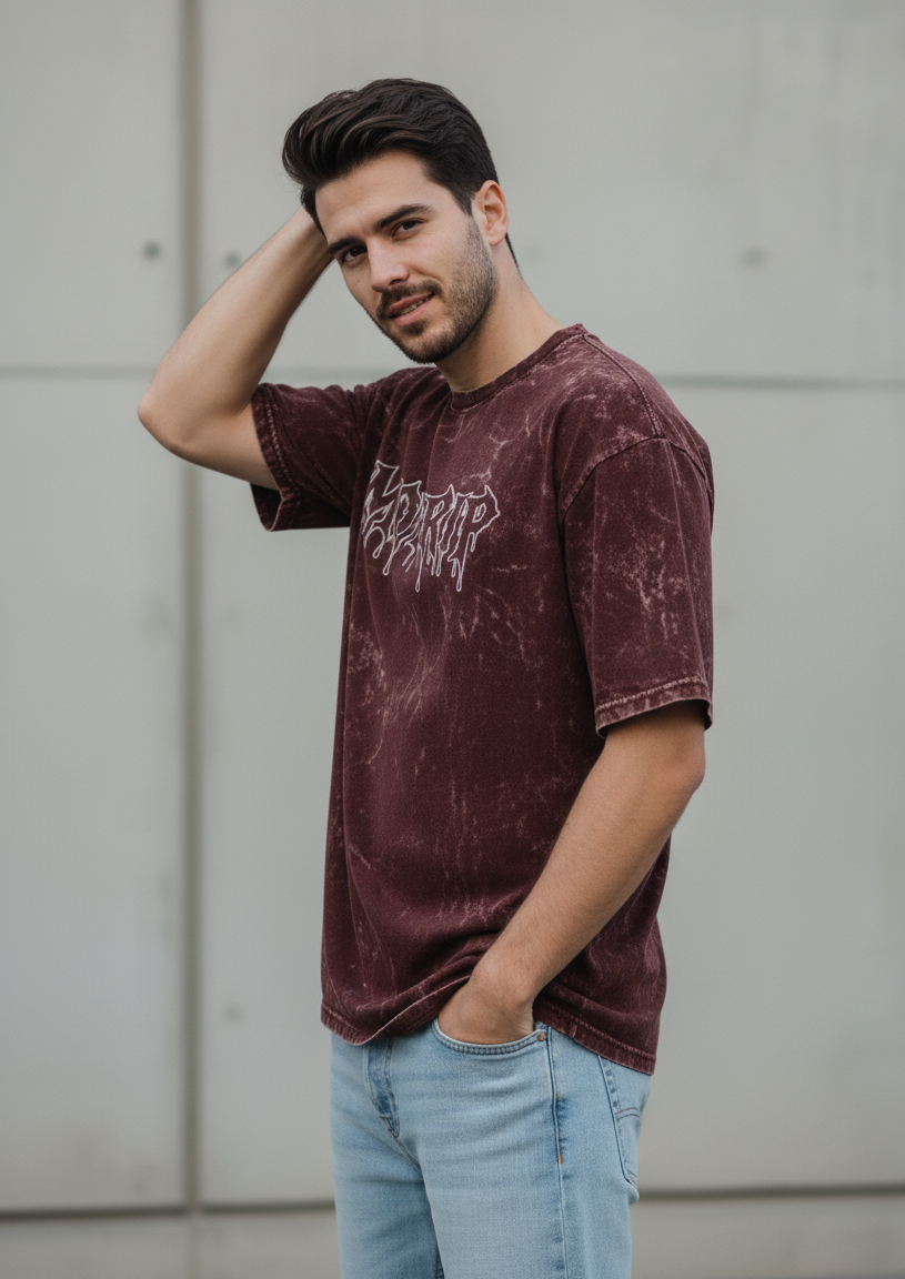MODRIP's Maroon Acid Washed unisex Oversized Tee