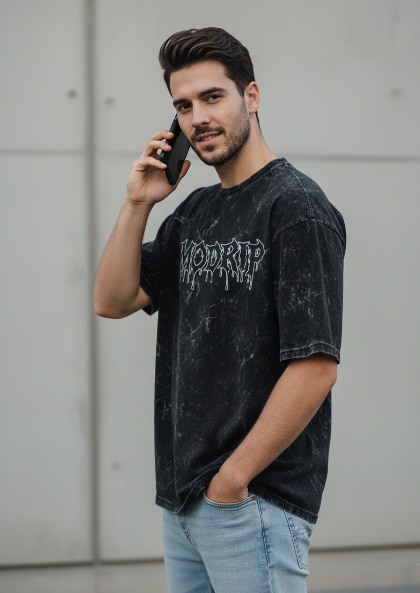 MODRIP's Black Acid Washed Unisex Oversized Tee