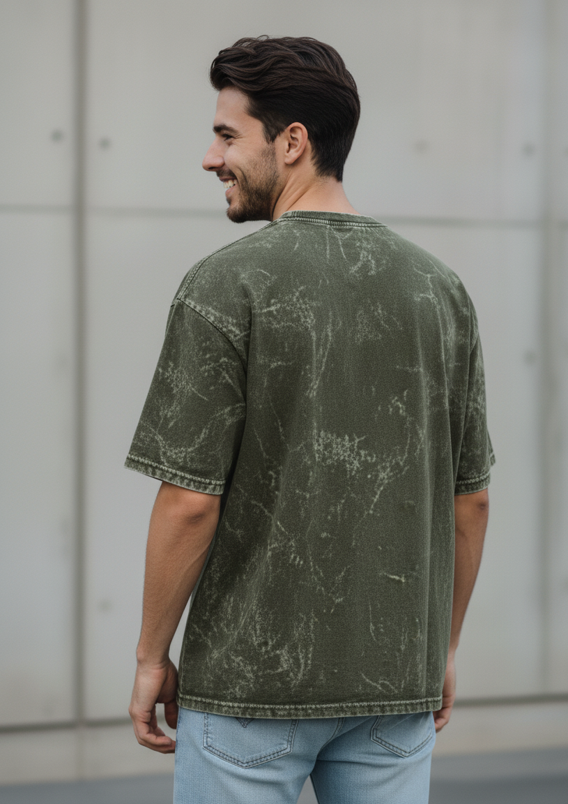 MODRIP's Olive Green Acid Washed Unisex Oversized Tee