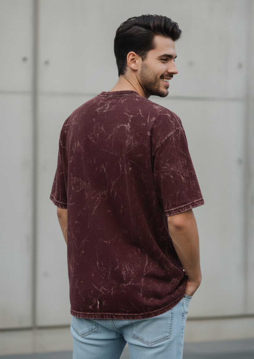 MODRIP's Maroon Acid Washed unisex Oversized Tee
