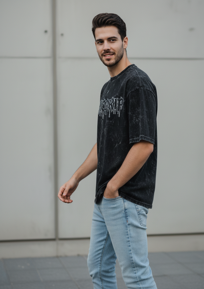 MODRIP's Black Acid Washed Unisex Oversized Tee